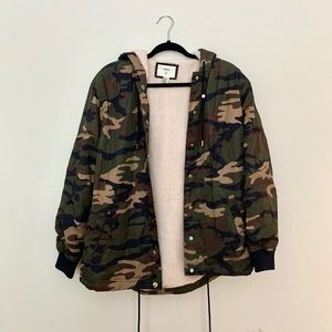 Camo print jacket w/ hood from forever 21 size M
